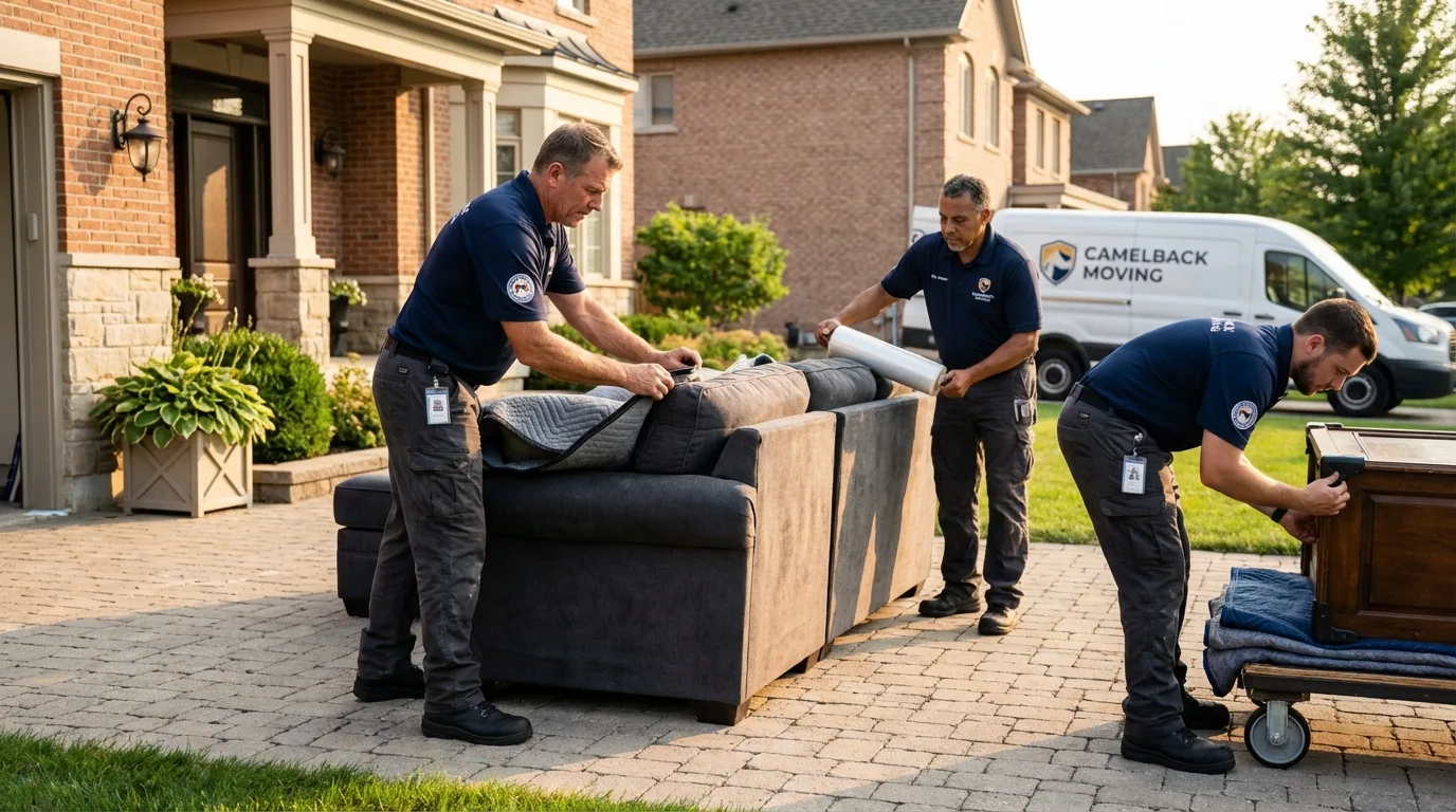 Large estate moving crew wrapping furniture in Salem, MA