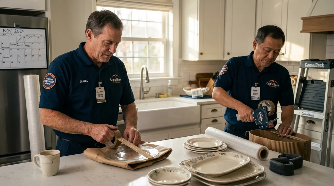 Professional crew packing kitchen dishware in Salem, MA